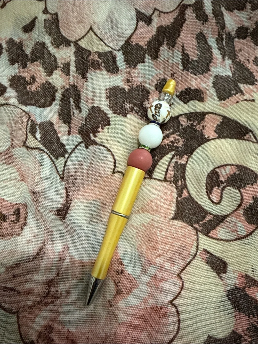 Handcrafted Yellow Beaded Ballpoint Pen - Home Office